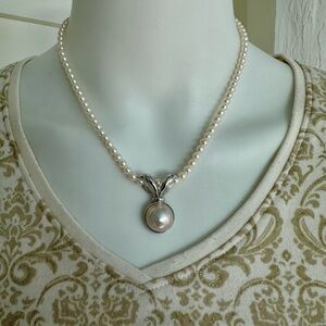 Tasaki Mabe Pearl 14.5 mm pendant silver .925 pearl necklace pendant 16 in long